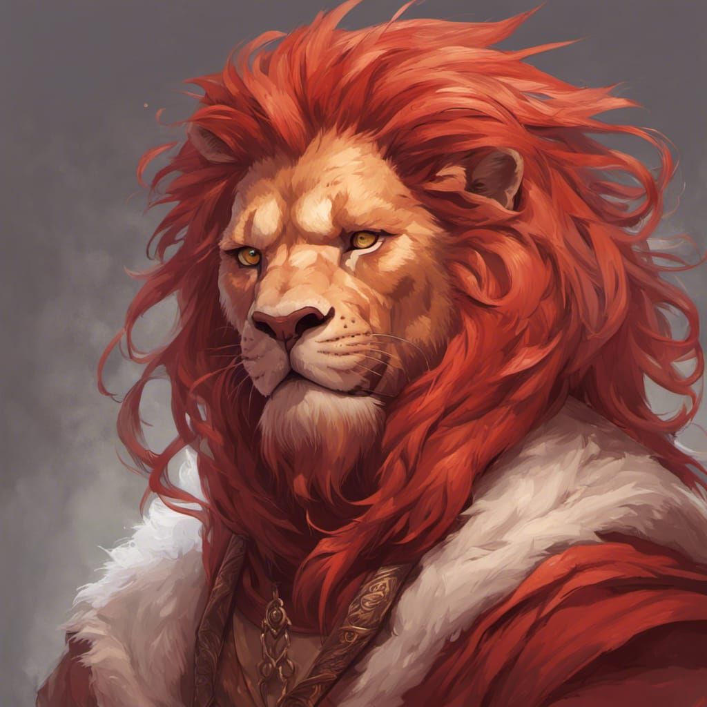 Red-Maned Lion Monk Portrait in Fantasy Art Style