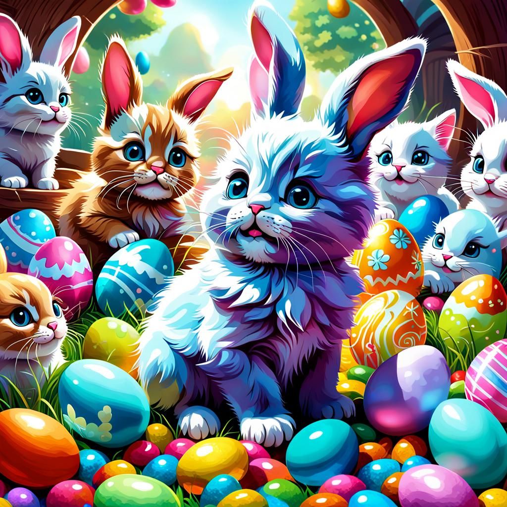 Kittens, Bunnies, and Easter Eggs in Candy Art