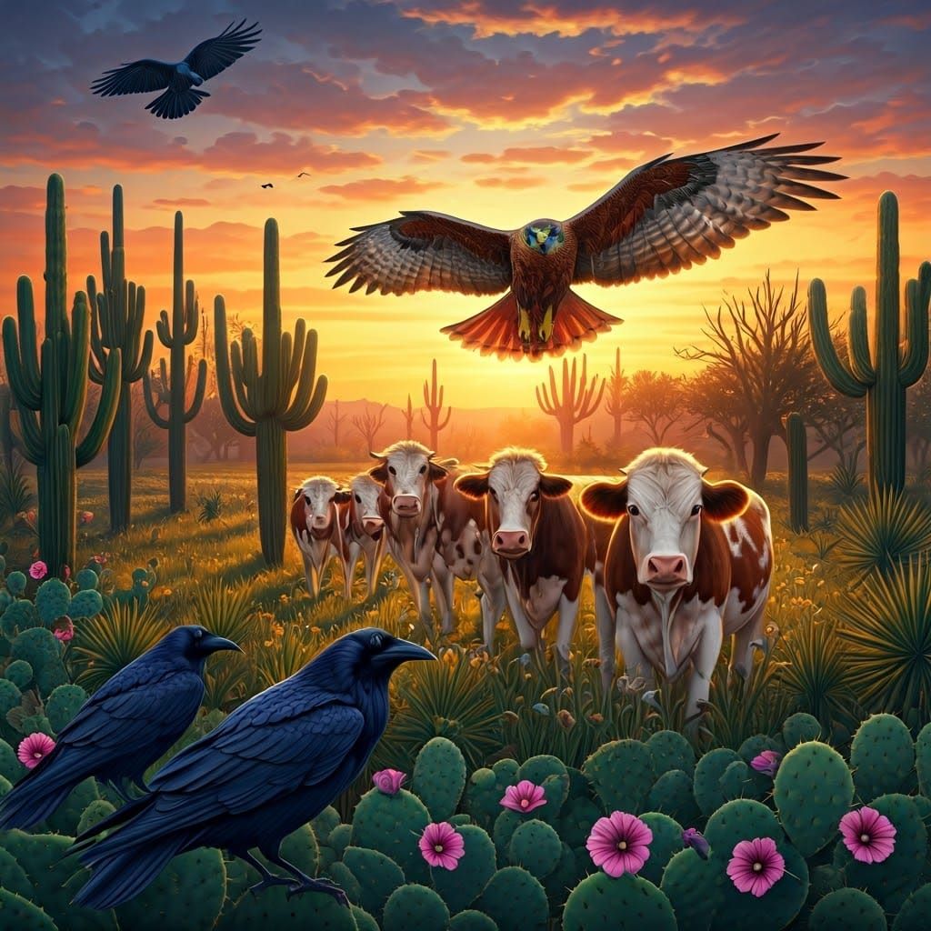 Red-Tailed Hawk Soaring at Sunset in Dark Fantasy Style