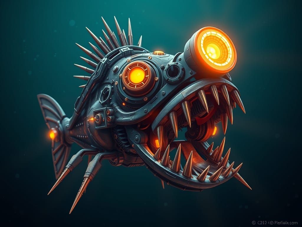 Cyberpunk Robotic Anglerfish Vector Illustration