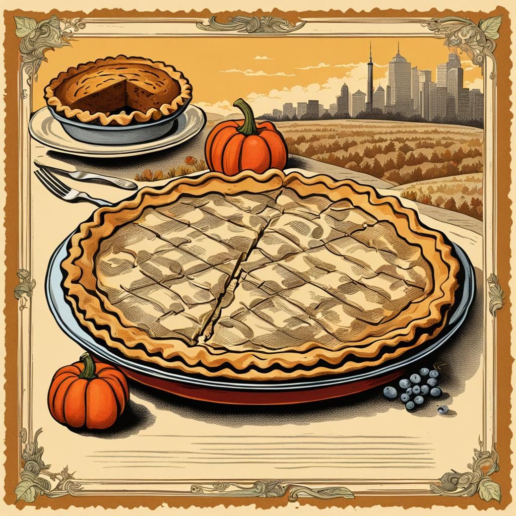 Retro Thanksgiving Pie Newsprint Art