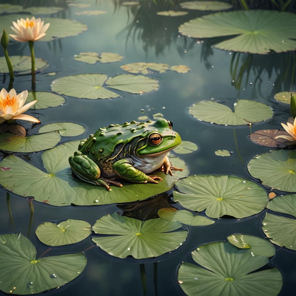 Frog on Lily Pad: Realistic Digital Concept Art
