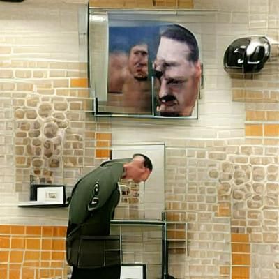 Intense Man Confronts Reflection in Mirror