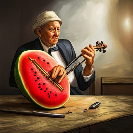 Hyperrealistic Violin Eats Watermelon in High Definition