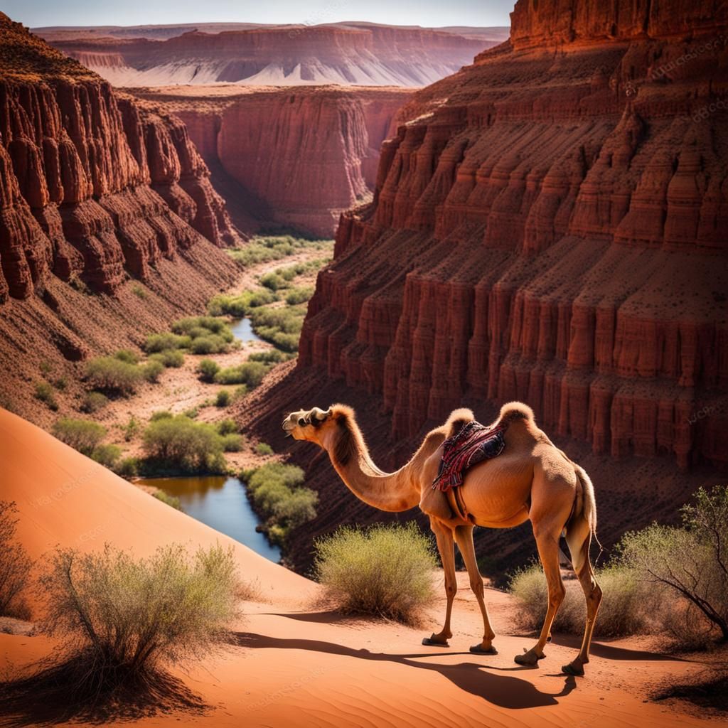 Majestic Red Desert Canyon with Camel
