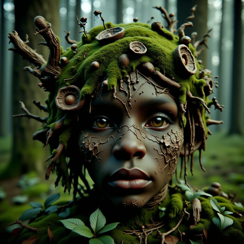 Dryad and Tree Embrace in Dark Fae Style