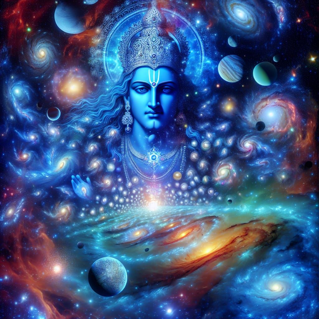 Vishnu Guides Thousands of Universes in Space