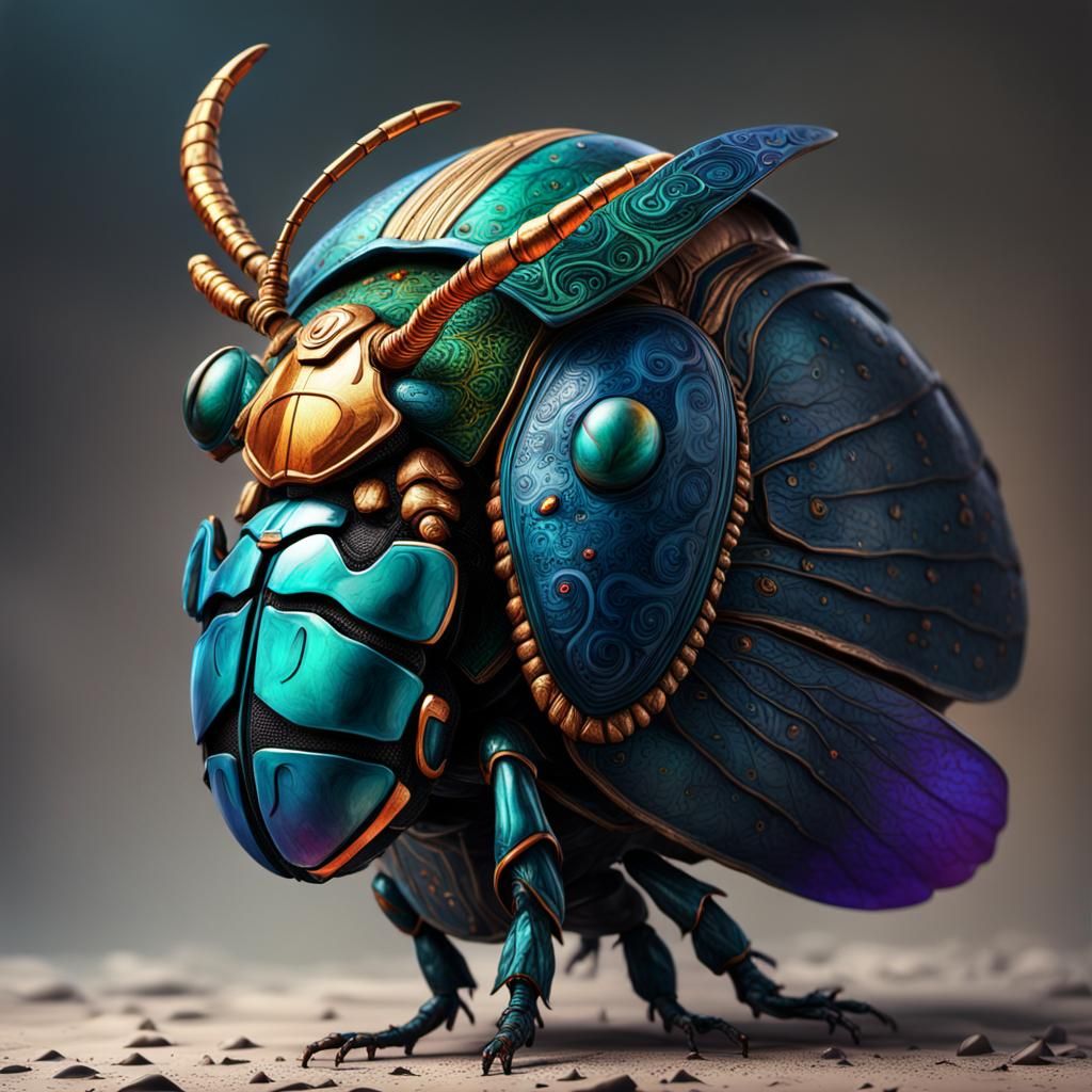Anthropomorphic Scarab Beetle in Hyperrealistic Splash Art