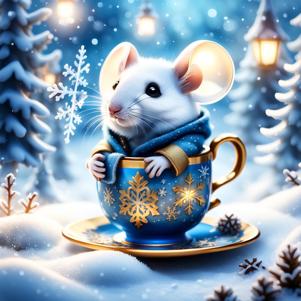 Mouse in Teacup: Winter Wonderland Digital Art