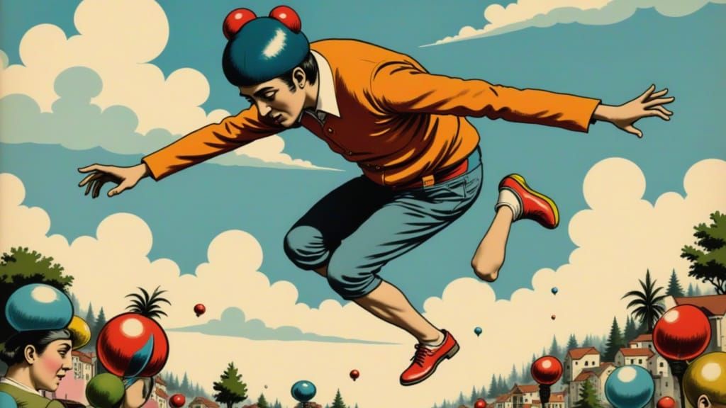 Person Jumps Dynamically in Digital Art Style