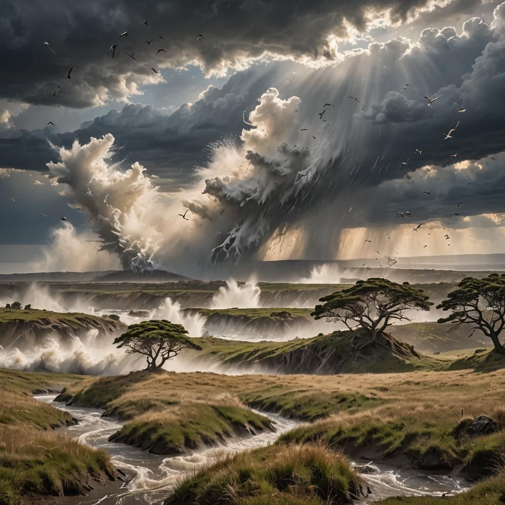 Dynamic Windstorm Sweeping Across a Landscape