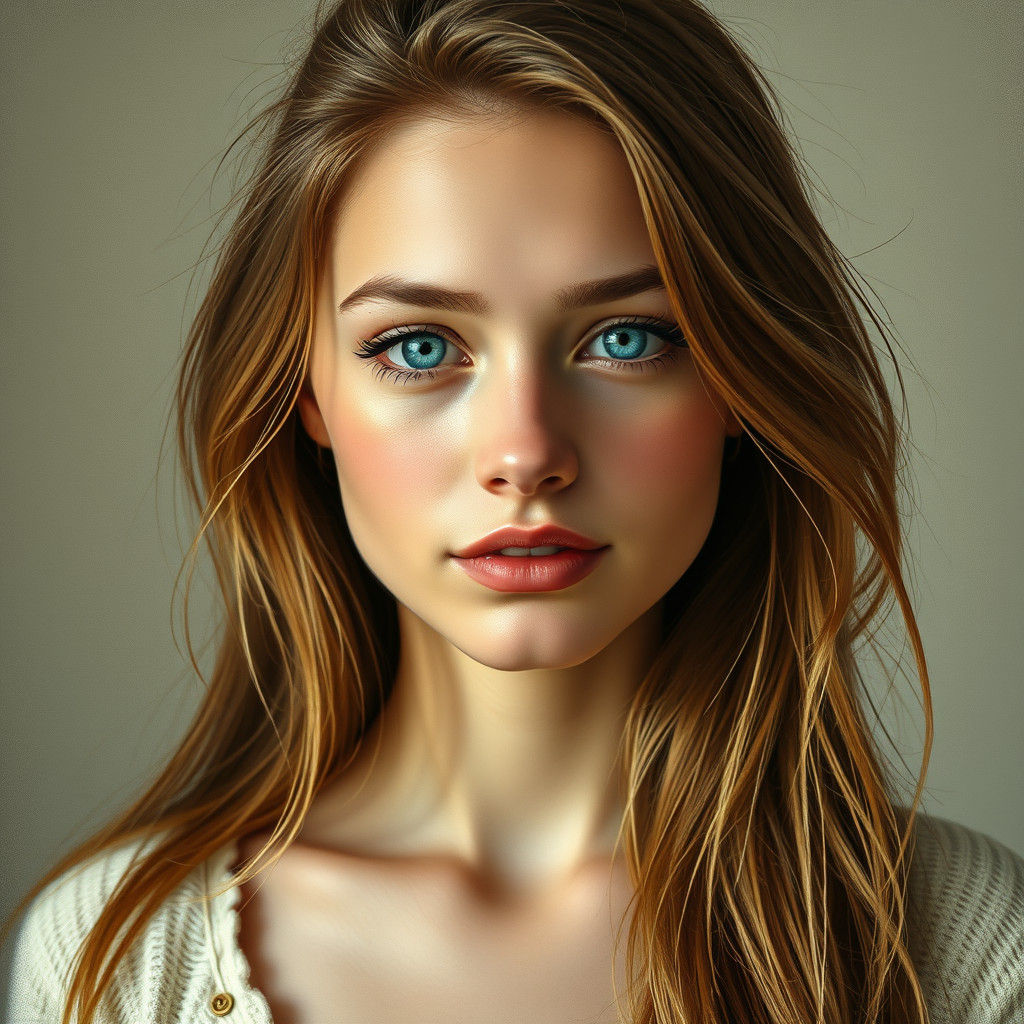 Portrait of Smiling Young Woman in Impressionistic Style