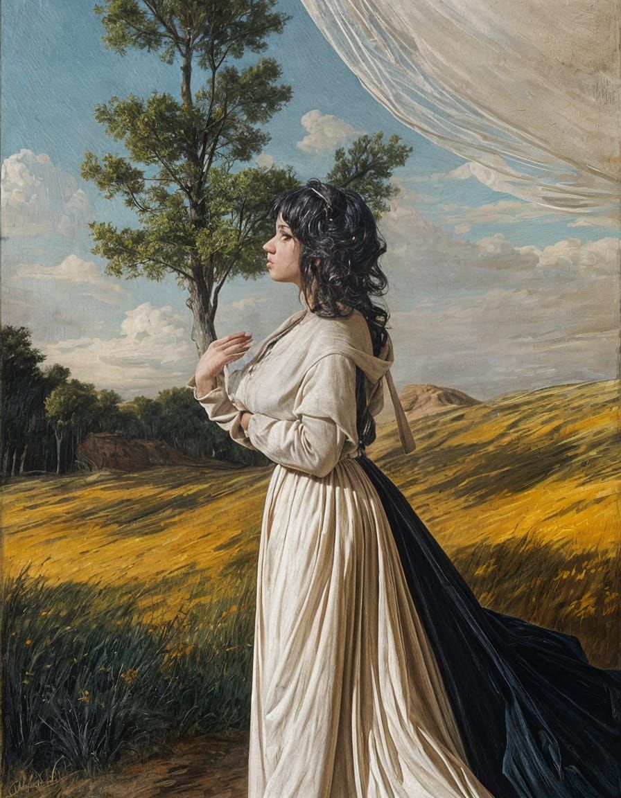 Emotive Portrait of Modern Woman in Romantic Style