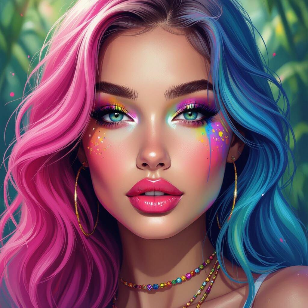 Mysterious Beauty Portrait with Rainbow Colors
