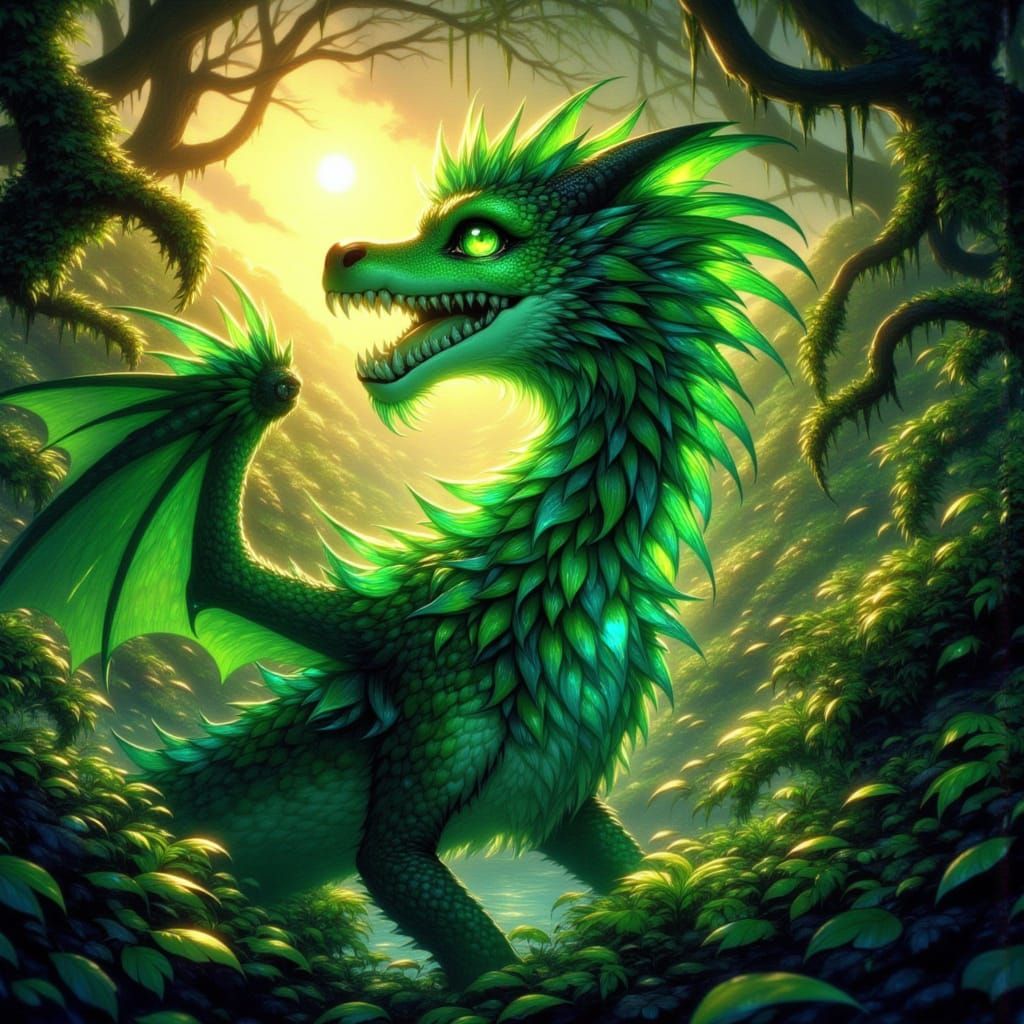 Emerald Dragon in Ancient Forest Realism
