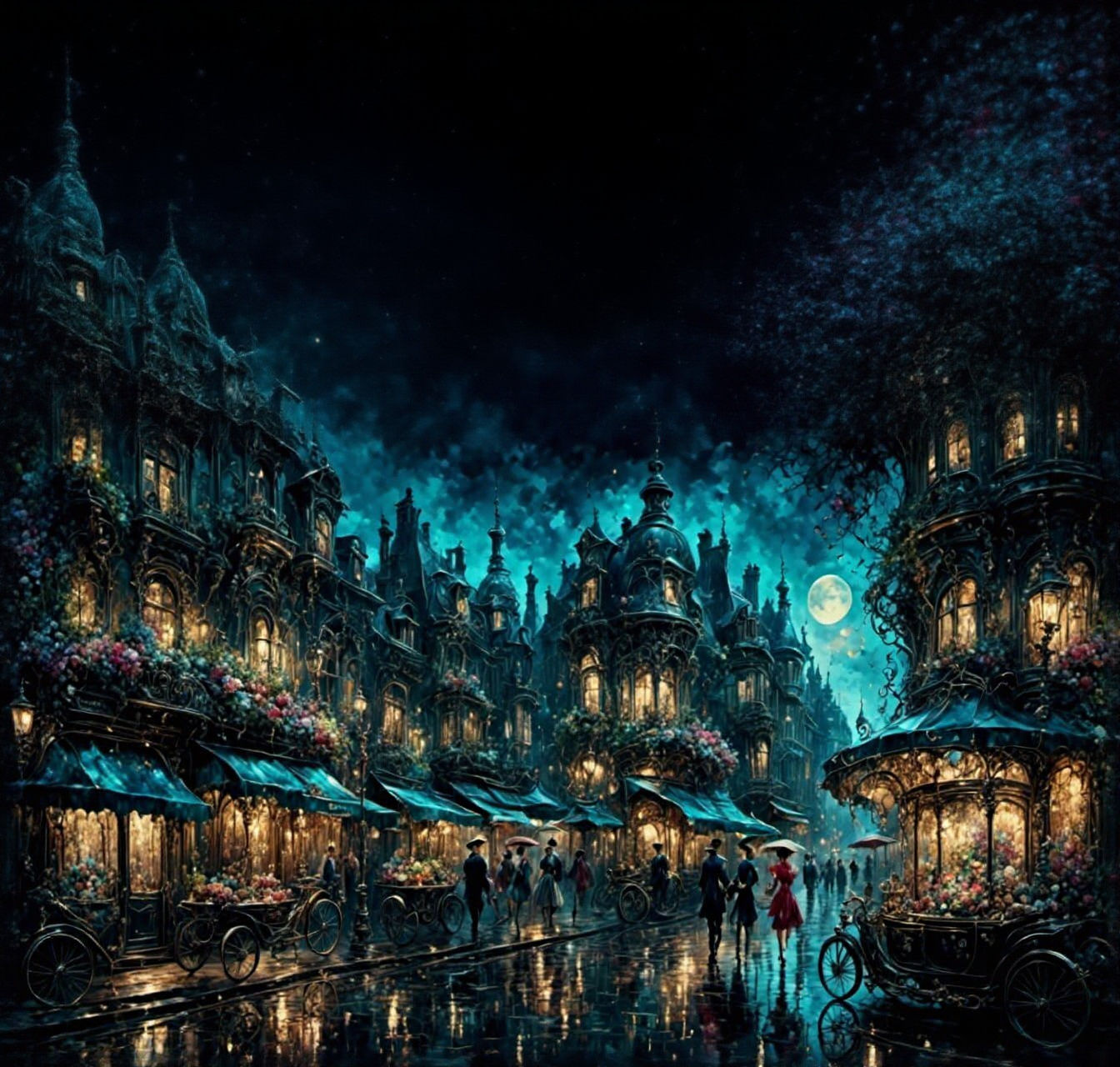 Paris at Night in Expressionist Oil Painting Style