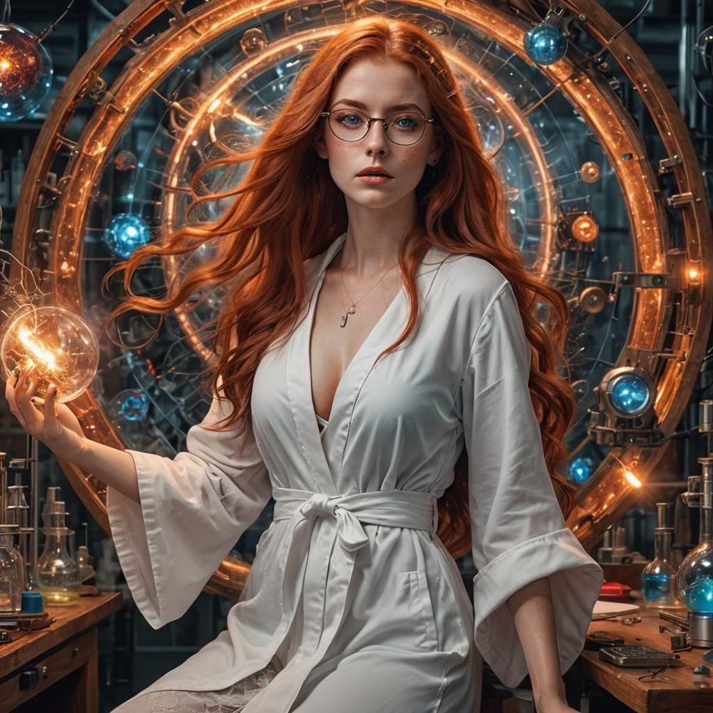 Beautiful Woman Casting Spells in Laboratory: Hyperrealistic...