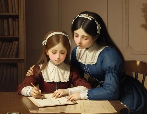 Sisterly Love: Drawing Lesson in 19th-Century Style
