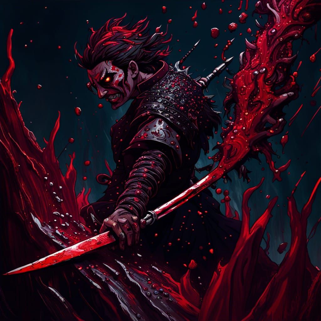 Bloody Demon Slayer with Sword in Fantasy Art