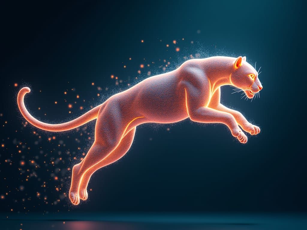 Firefly Panther Leaping: Dreamlike Digital Art