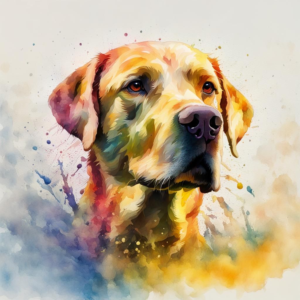 Vibrant Labrador Dog Illustration in Digital Watercolor