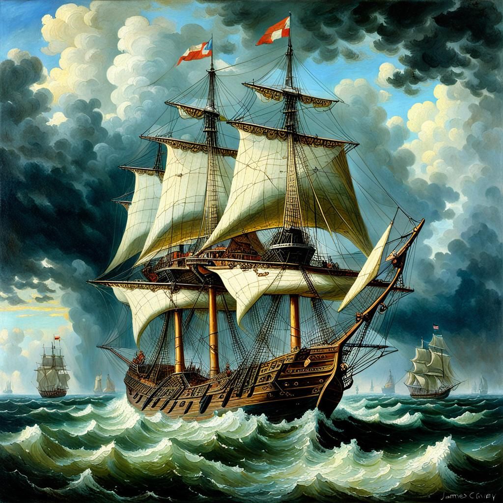 dutch VOC  merchantship  in a storm