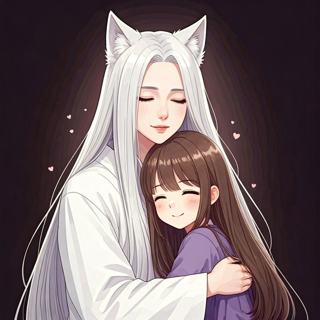 Wolfie and Miyeon hugging