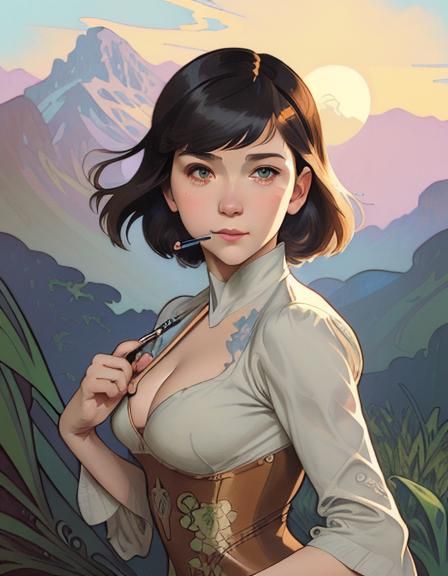 Woman with Gun in Comic Book Style