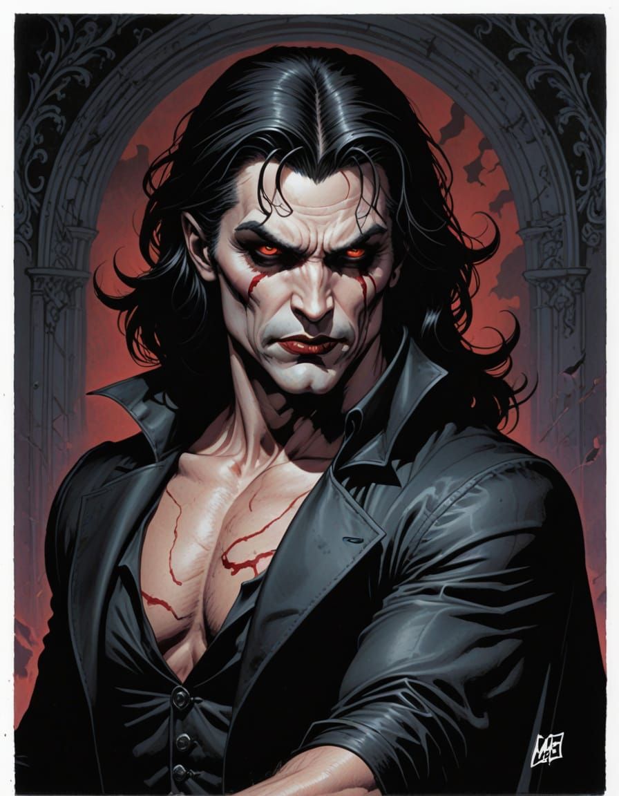 Gothic Vampire with Pale Skin and Dark Hair