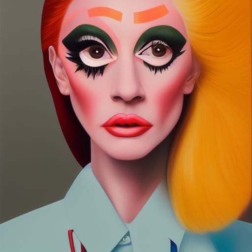 Retrofuturist Drag Queen Portrait as Oil Painting