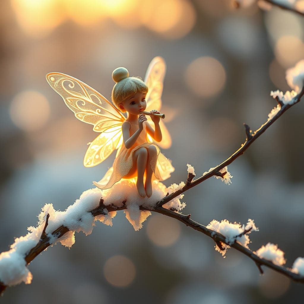 Surreal Winter Fairy in Whimsical Forest Glow