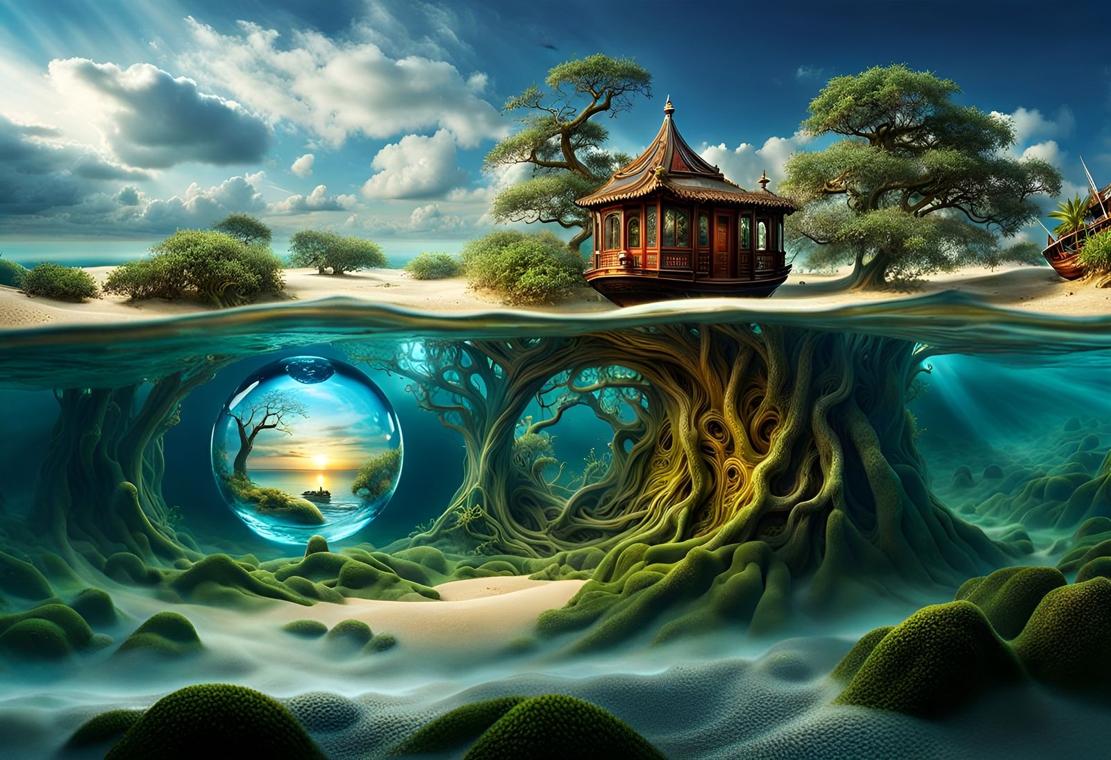 Underwater Portal to Another Dimension Inside a Tree