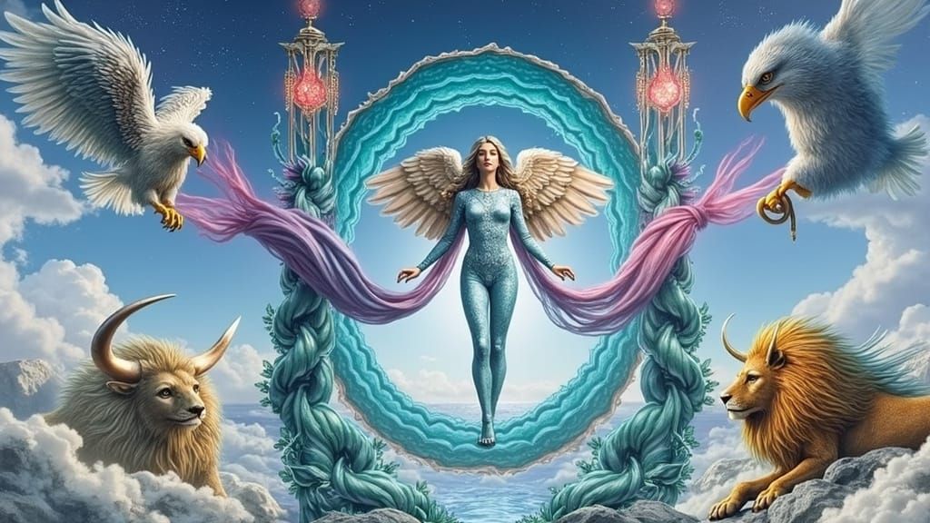 The World Tarot Card: A Woman Surrounded by Symbolic Creatur...