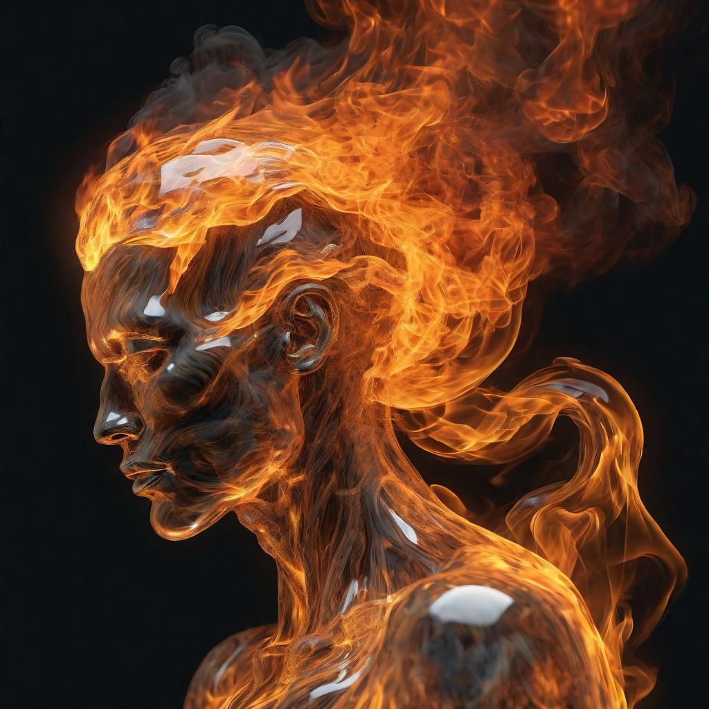 Diaphanous Fire Head in Surreal Style