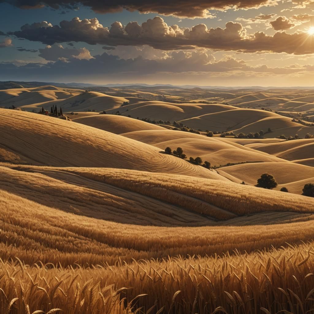 Golden Wheat Fields in Fantasy Landscape Art
