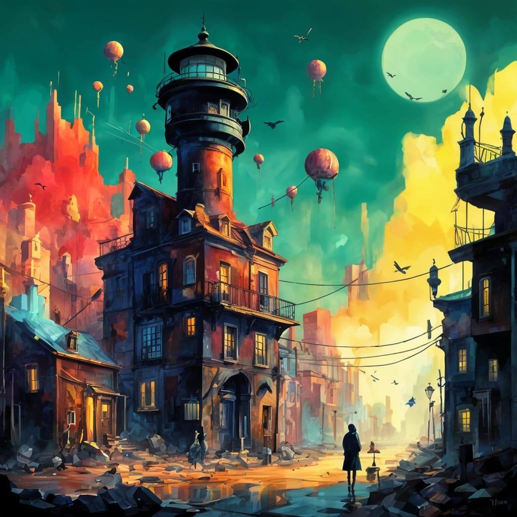 Dreamlike Cityscape with Whimsical Details