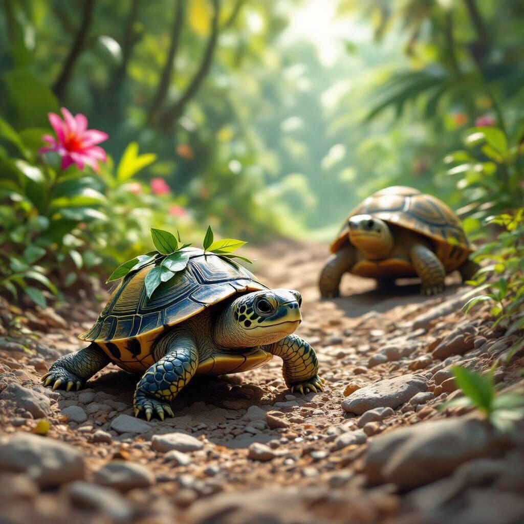Determined Baby Turtle's Jungle Journey: Photorealistic Film...
