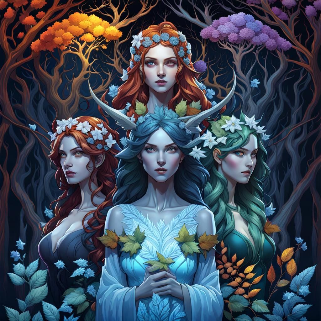 Four Season Dryads in a Fantasy Art Style