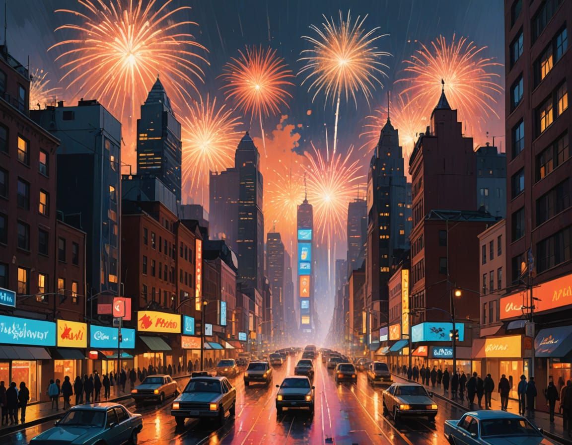 Vibrant City Ignites with New Year's Fireworks