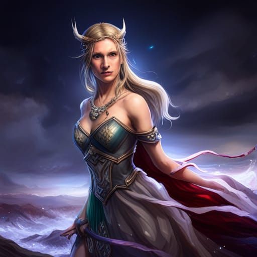 Diamond-clad Norse Goddess in Dark Fantasy Style