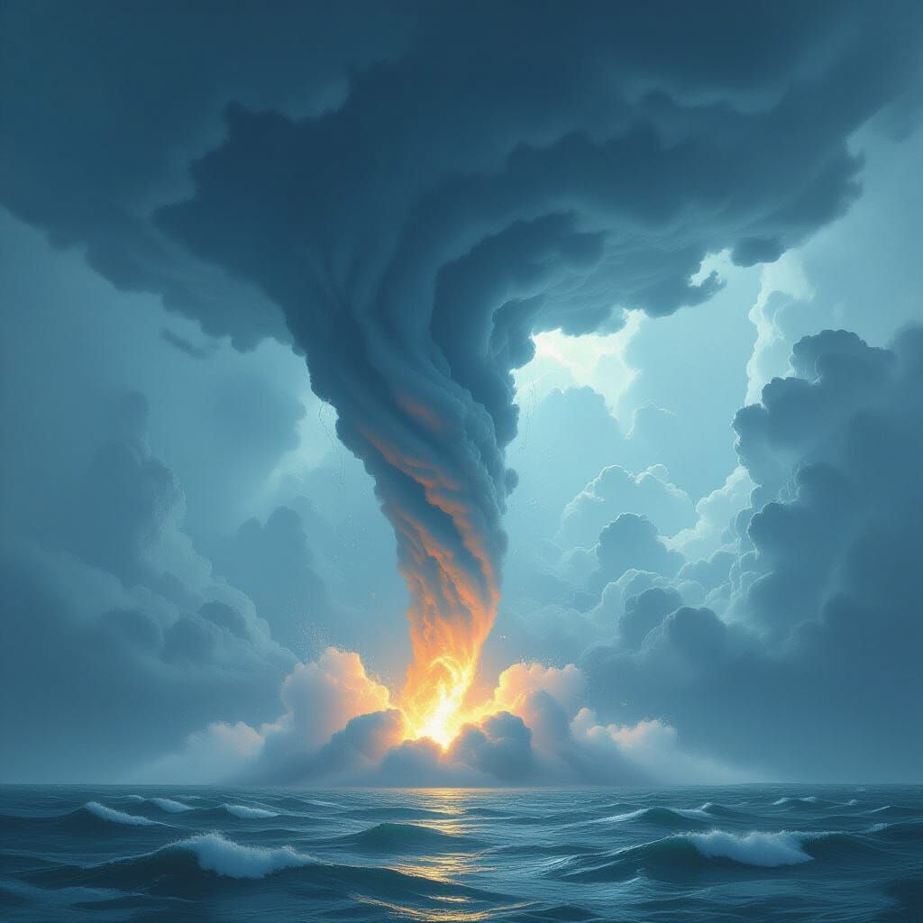 Apocalyptic Tornado Touches Sea, Digital Painting