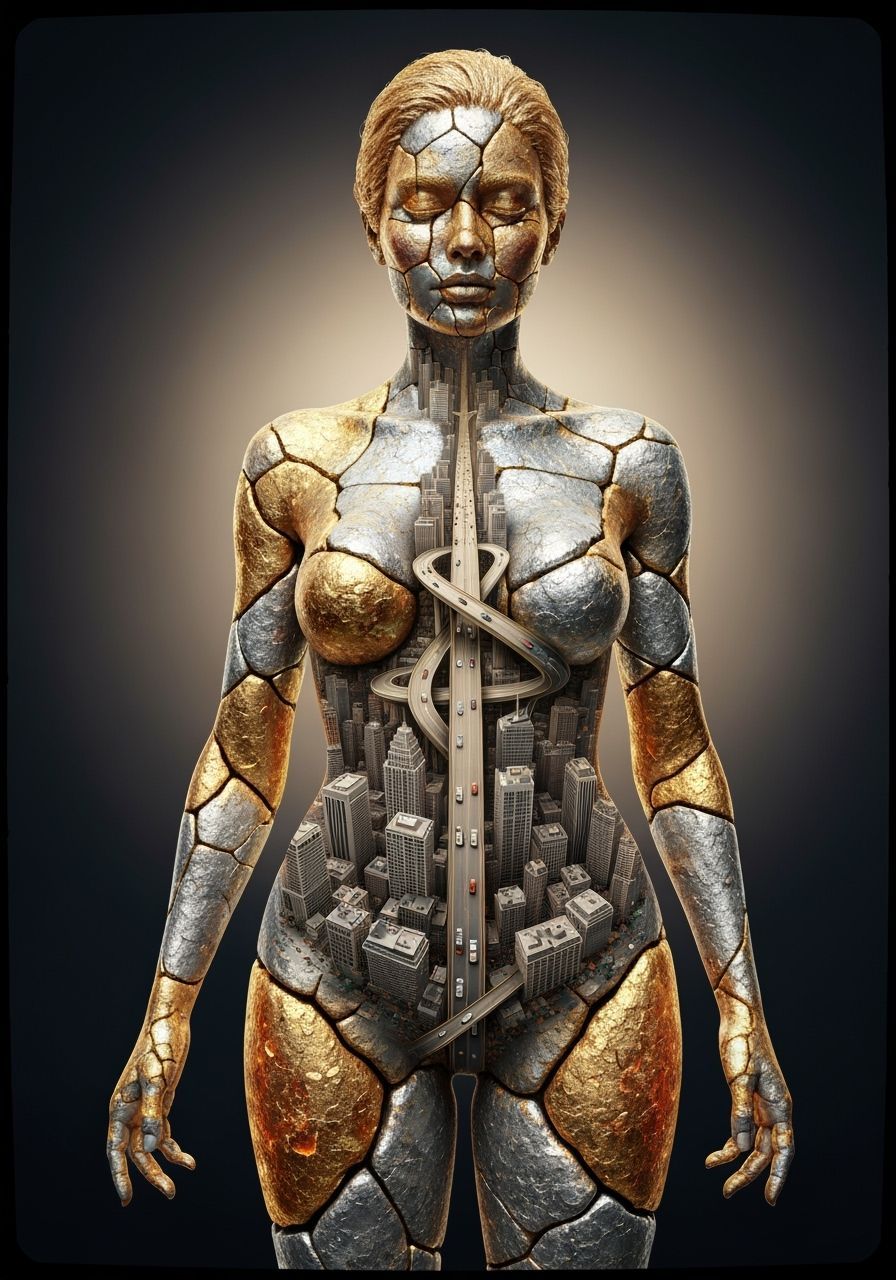 Woman as City Core in Surreal Style