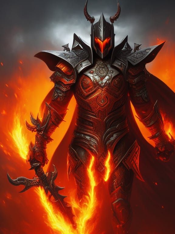 Sinister Demon Warrior in Fiery Aura