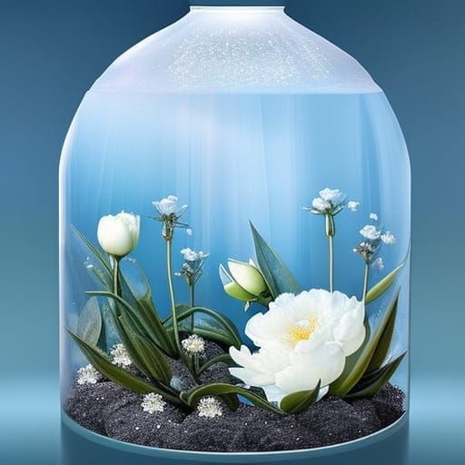 Ethereal Peonies Bloom in Nighttime Terrarium