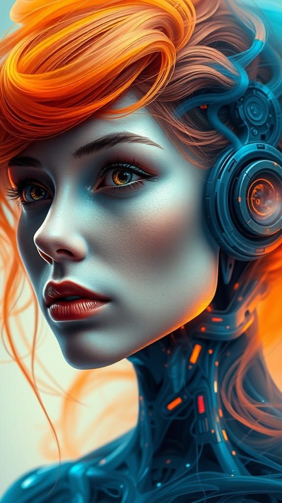 Cyborg Goddess with Harmonious Fusion of Human and Machine