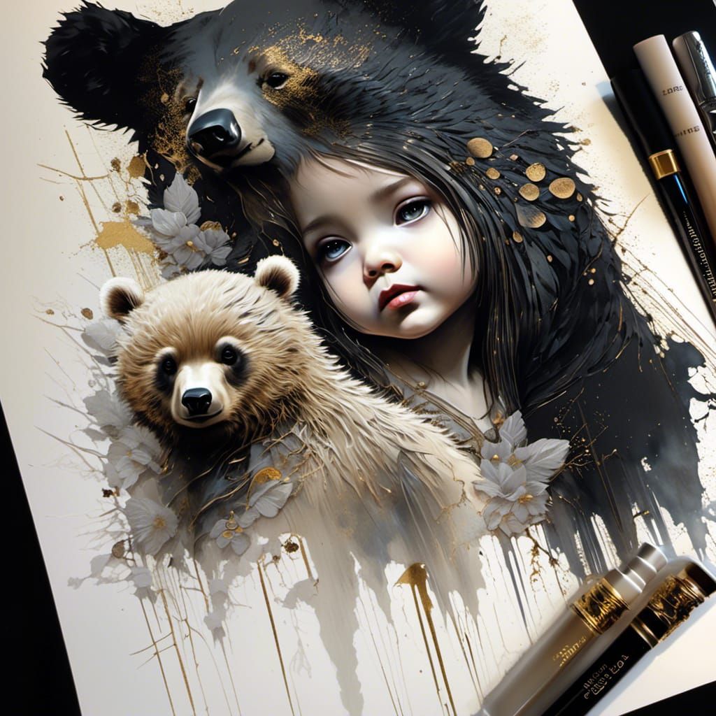 Dramatic Bear Cub in Surreal Digital Art Style