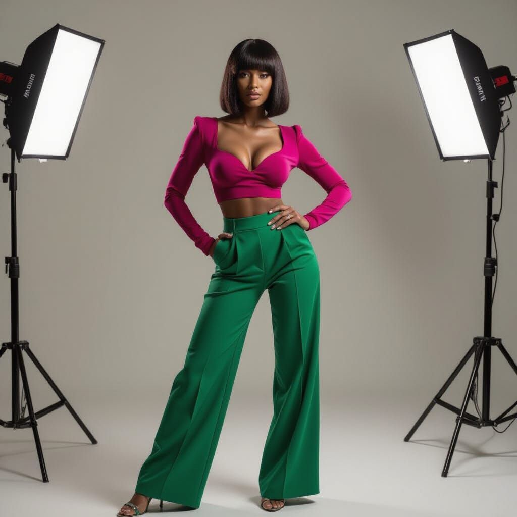 Fashion Editorial: Magenta & Emerald Outfit on Black Woman