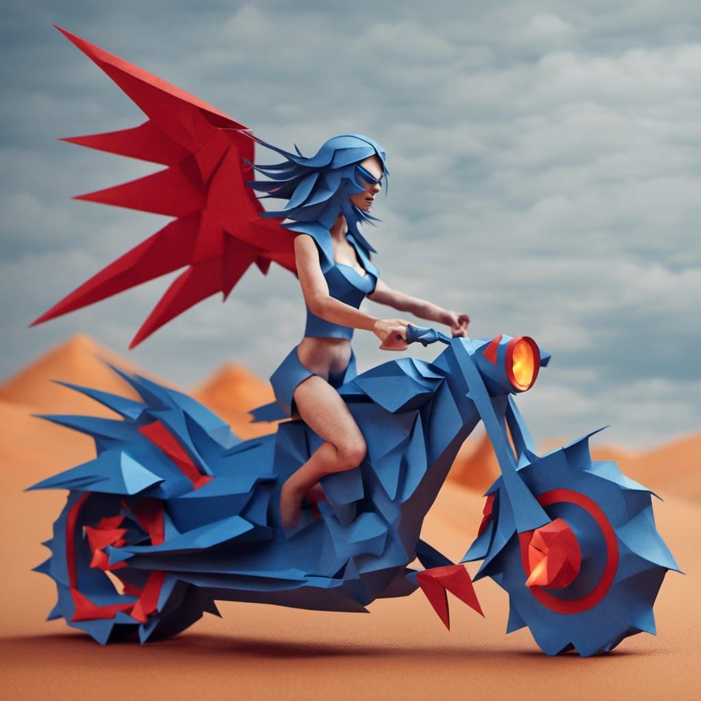 Demonic Biker Woman on Flaming Motorcycle