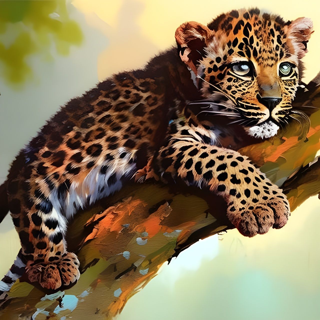 Leopard Cub Portrait in Vibrant Speedpainting Style