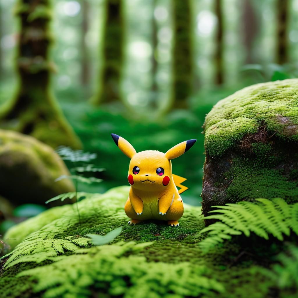 Vibrant Wildlife Photography of a Pokémon in a Lush Forest S...